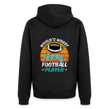Schlechtester Fantasy Football Spieler - Unisex Premium Bio Zip Hoodie - Schwarz - Hinten - Nico (187cm)