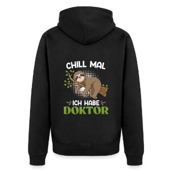 Doctor Relax I have a PhD - Unisex Premium Organic Zip Hoodie - black - Back - Nico (187cm)