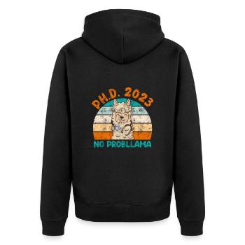 PhD Graduated 2023 No Probllama PhD Doctoral Degree - Unisex Premium Organic Zip Hoodie - black - Back - Nico (187cm)