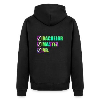 Finally Finished Doctor Degree Ph.D Doctorate - Unisex Premium Organic Zip Hoodie - black - Back - Nico (187cm)