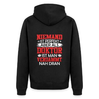 Personne n’est parfait sauf un médecin - Veste à capuche bio Premium Unisexe - noir - Dos - Nico (187cm)