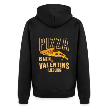 Pizza is my Valentine Fast Food Lover Valentinstag - Unisex Premium Bio Zip Hoodie - Schwarz - Hinten - Nico (187cm)