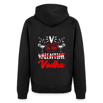 V steht für Vodka nicht Valentinstag - Unisex Premium Bio Zip Hoodie - Schwarz - Hinten - Nico (187cm)