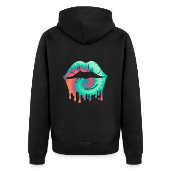 Kuss Liebe Pärchen Lippen küssen Valentinstag - Unisex Premium Bio Zip Hoodie - Schwarz - Hinten - Nico (187cm)