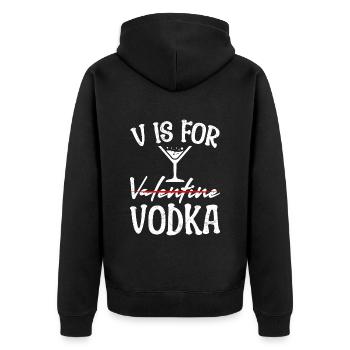 V steht für Vodka lustiges Valentinstag - Unisex Premium Bio Zip Hoodie - Schwarz - Hinten - Nico (187cm)