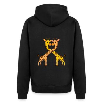 Giraffen Herz Liebe Valentinstag - Unisex Premium Bio Zip Hoodie - Schwarz - Hinten - Nico (187cm)