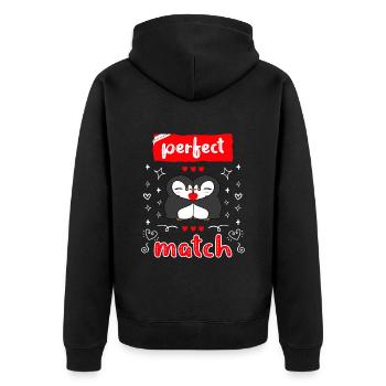 Perfect Match! Penguin Love Valentine's Day - Unisex Premium Organic Zip Hoodie - black - Back - Nico (187cm)