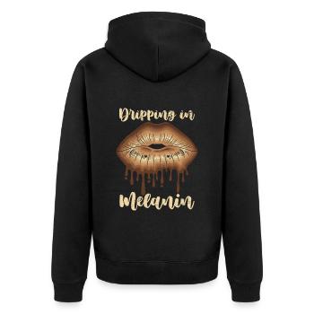 Melanin Chocolate Lips African Woman - Unisex Premium Organic Zip Hoodie - black - Back - Nico (187cm)