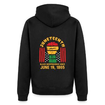 Juneteenth 1865 Black History USA Afrika - Unisex Premium Bio Zip Hoodie - Schwarz - Hinten - Nico (187cm)