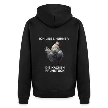 Hühner Spruch Landwirt Hühnerzüchter Henne Hahn - Unisex Premium Bio Zip Hoodie - Schwarz - Hinten - Nico (187cm)