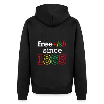 Juneteenth frei seit 1865 Black History USA Afrika - Unisex Premium Bio Zip Hoodie - Schwarz - Hinten - Nico (187cm)