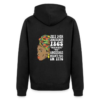 Juneteenth 1865 Schwarze Afrikanische Frau - Unisex Premium Bio Zip Hoodie - Schwarz - Hinten - Nico (187cm)