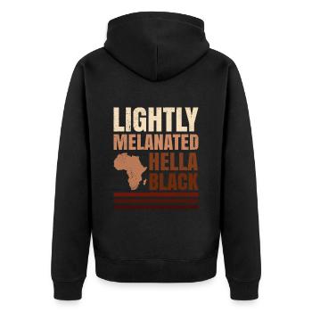100% Mélanine noir foncé Couleur de peau Afrique - Veste à capuche bio Premium Unisexe - noir - Dos - Nico (187cm)