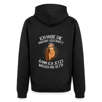 Maturant Matura geschafft kann ich jetzt ins Bett? - Unisex Premium Bio Zip Hoodie - Schwarz - Hinten - Nico (187cm)