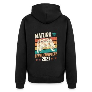Matura Level complete Maturanten Gamer - Unisex Premium Bio Zip Hoodie - Schwarz - Hinten - Nico (187cm)