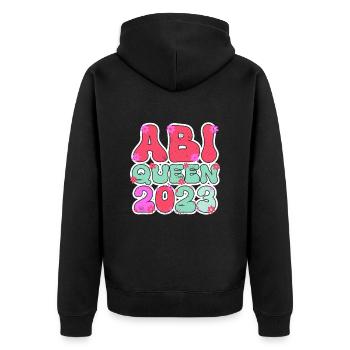 Abi Queen 2023 Abiturientin - Unisex Premium Bio Zip Hoodie - Schwarz - Hinten - Nico (187cm)