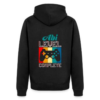 Abitur Level complete Abi 2023 Gamer - Unisex Premium Bio Zip Hoodie - Schwarz - Hinten - Nico (187cm)