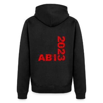Abi 2023 Abitur - Unisex Premium Bio Zip Hoodie - Schwarz - Hinten - Nico (187cm)