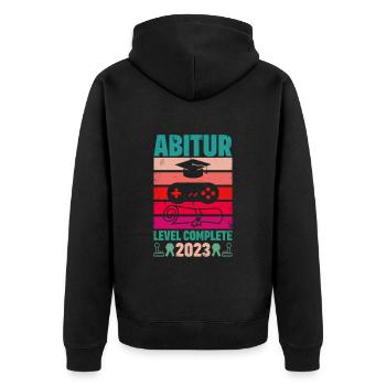 Abitur 2023 Level Complete Gamer Abitur Abiturient - Unisex Premium Bio Zip Hoodie - Schwarz - Hinten - Nico (187cm)