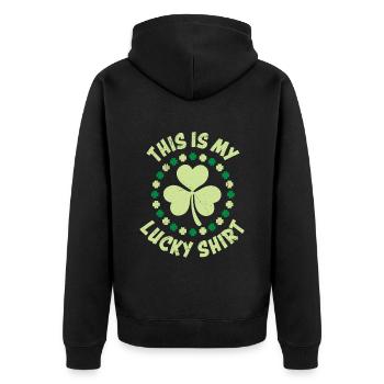 Mein Glücks-Shirt Kleeblatt St Patrick's Day - Unisex Premium Bio Zip Hoodie - Schwarz - Hinten - Nico (187cm)