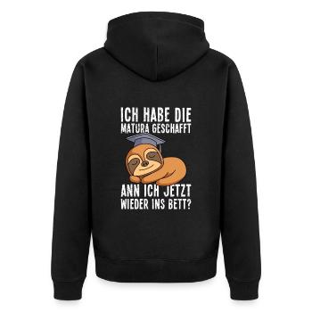 Maturant Matura geschafft kann ich jetzt ins Bett? - Unisex Premium Bio Zip Hoodie - Schwarz - Hinten - Nico (187cm)