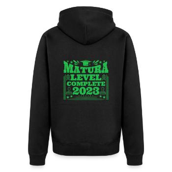Matura Level Complete 2023 Matura - Unisex Premium Bio Zip Hoodie - Schwarz - Hinten - Nico (187cm)