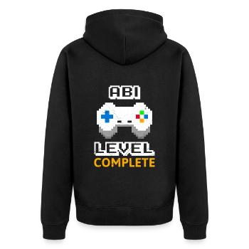 Abitur Level complete Abi 2023 Gamer - Unisex Premium Bio Zip Hoodie - Schwarz - Hinten - Nico (187cm)