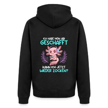 Abi geschafft kann ich jetzt wieder zocken? Abitur - Unisex Premium Bio Zip Hoodie - Schwarz - Hinten - Nico (187cm)