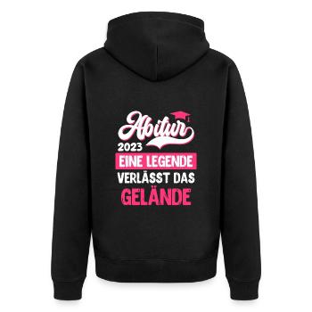 Abi 2023 Legende verlässt das Gelände Abiturienten - Unisex Premium Bio Zip Hoodie - Schwarz - Hinten - Nico (187cm)