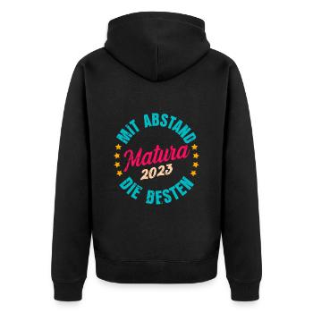 Mit Abstand die besten Matura 2023 Maturanten - Unisex Premium Bio Zip Hoodie - Schwarz - Hinten - Nico (187cm)
