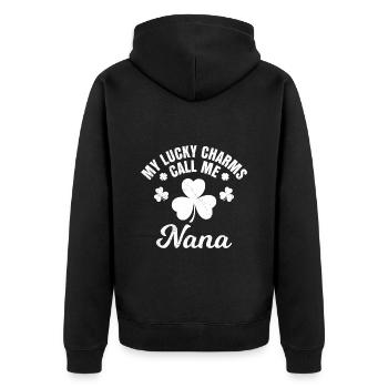 My lucky charms call me Nana - Unisex Premium Organic Zip Hoodie - black - Back - Nico (187cm)