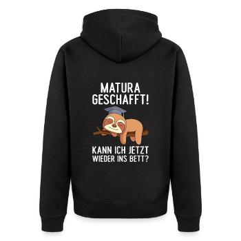 Maturant Matura geschafft kann ich jetzt ins Bett? - Unisex Premium Bio Zip Hoodie - Schwarz - Hinten - Nico (187cm)