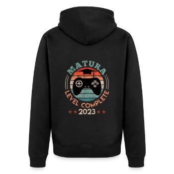 Matura Level complete Maturanten Gamer - Unisex Premium Bio Zip Hoodie - Schwarz - Hinten - Nico (187cm)