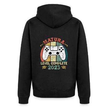 Matura Level complete Maturanten Gamer - Unisex Premium Bio Zip Hoodie - Schwarz - Hinten - Nico (187cm)