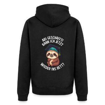 Abi geschafft Abitur Abschluss Abiturienten - Unisex Premium Bio Zip Hoodie - Schwarz - Hinten - Nico (187cm)