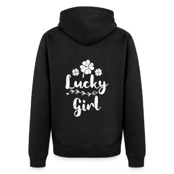 Lucky Girl irischer St Patrick’s Day - Unisex Premium Bio Zip Hoodie - Schwarz - Hinten - Nico (187cm)