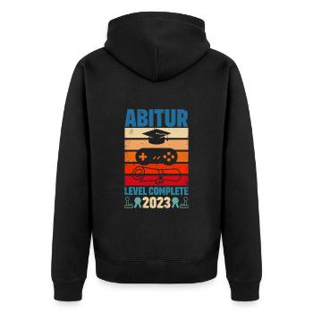 Abitur 2023 Level Complete Gamer Abitur Abiturient - Unisex Premium Bio Zip Hoodie - Schwarz - Hinten - Nico (187cm)