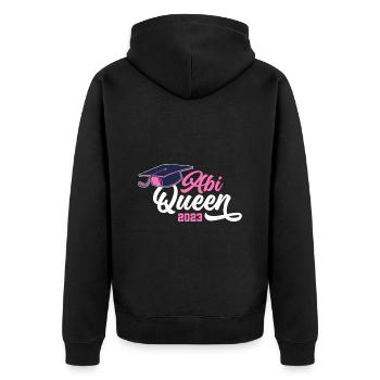 Abi Queen Abiturientin Abitur 2023 - Unisex Premium Bio Zip Hoodie - Schwarz - Hinten - Nico (187cm)