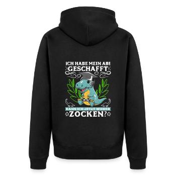 Abi 2023 geschafft kann ich wieder zocken? Abitur - Unisex Premium Bio Zip Hoodie - Schwarz - Hinten - Nico (187cm)