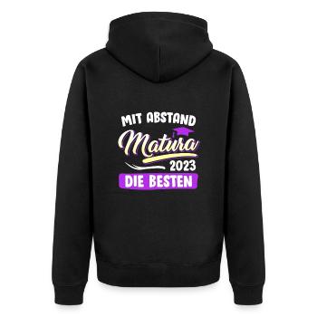 Maturantin 2023 mit Abstand die besten Matura - Unisex Premium Bio Zip Hoodie - Schwarz - Hinten - Nico (187cm)