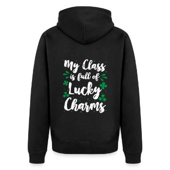 My Class is full of Lucky Charms Class teacher - Unisex Premium Organic Zip Hoodie - black - Back - Nico (187cm)