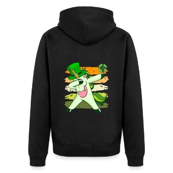 Dabbing Einhorn Kleeblatt St. Patrick's Day - Unisex Premium Bio Zip Hoodie - Schwarz - Hinten - Nico (187cm)