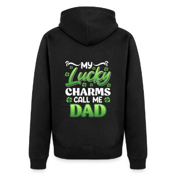 My Lucky Charms Call me Dad Papa - Unisex Premium Bio Zip Hoodie - Schwarz - Hinten - Nico (187cm)