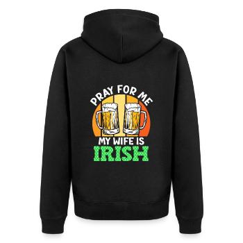 Betet für mich meine Frau ist Irin - Unisex Premium Bio Zip Hoodie - Schwarz - Hinten - Nico (187cm)