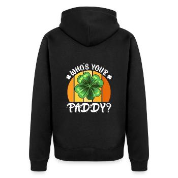 Who's your Paddy? Kleeblatt St. Patrick’s Day - Unisex Premium Bio Zip Hoodie - Schwarz - Hinten - Nico (187cm)