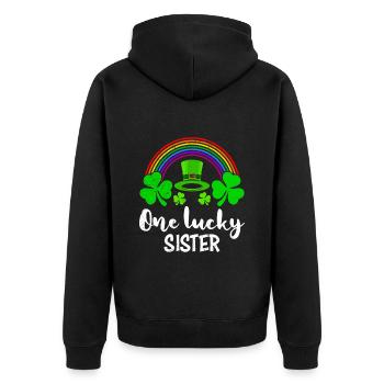 One Lucky Sister St Patrick’s Day Schwester - Unisex Premium Bio Zip Hoodie - Schwarz - Hinten - Nico (187cm)