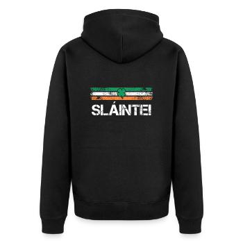 Slainte Irland Trinkspruch - Unisex Premium Bio Zip Hoodie - Schwarz - Hinten - Nico (187cm)