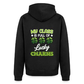 Meine Klasse ist voller Glücksbringer - Unisex Premium Bio Zip Hoodie - Schwarz - Hinten - Nico (187cm)
