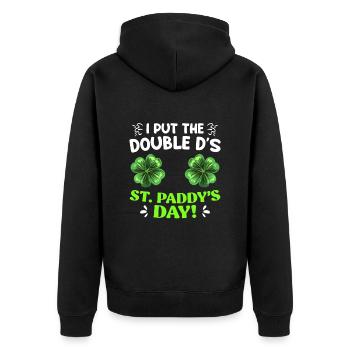 Doppel D's in St Paddys Day St. Patrick’s Day - Unisex Premium Bio Zip Hoodie - Schwarz - Hinten - Nico (187cm)