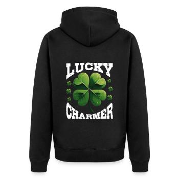 Lucky Charmer Clover Lucky Charm - Unisex Premium Organic Zip Hoodie - black - Back - Nico (187cm)